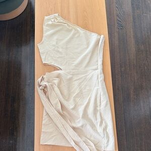 Mica's One-Shoulder Beige Dress